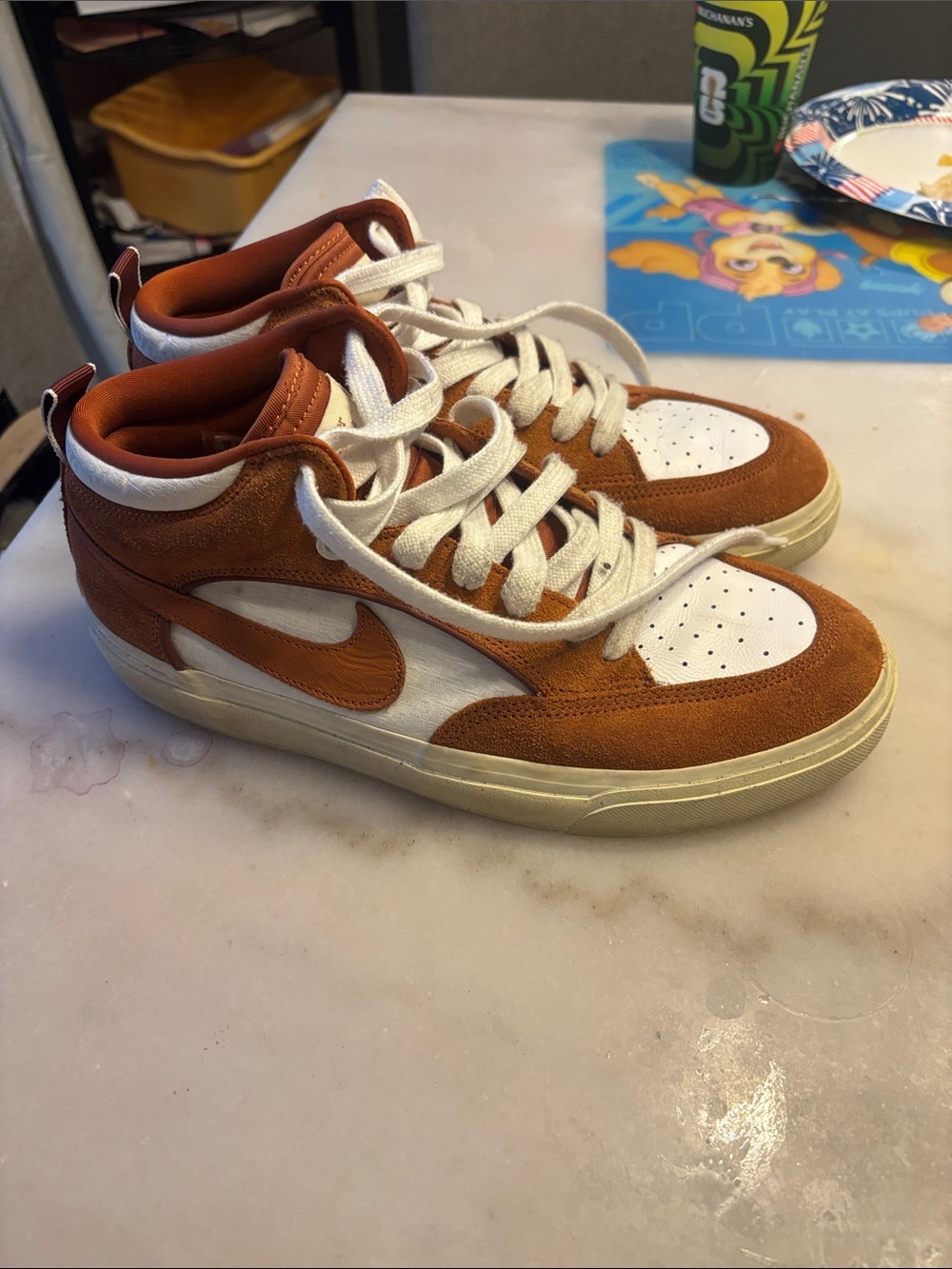 Leo Baker Nike skateboarding  High-Top Sneakers in Rust Orange and White